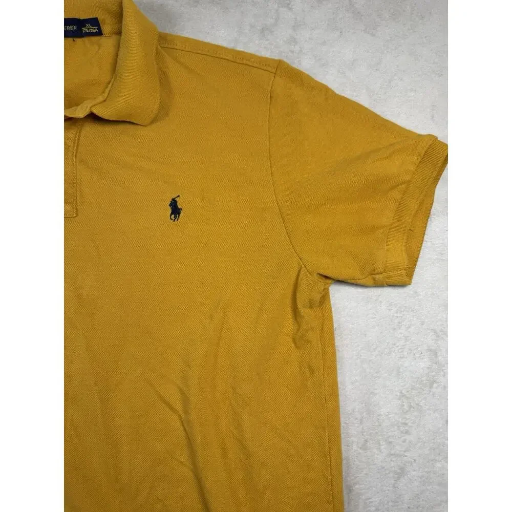 Ralph Lauren Men’s XL Mustard Gold Short Sleeve Polo Shirt Navy Pony Classic Fit